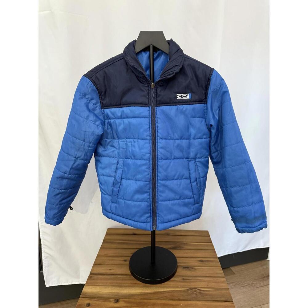 32 Degrees Jacket Boys 8 Blue Two Tone Quilted Puffer Full Zip Weatherproof Snow